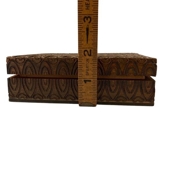 Hand Carved Wooden Trinket Box With Geometric And Heart Pattern - Picture 9 of 10